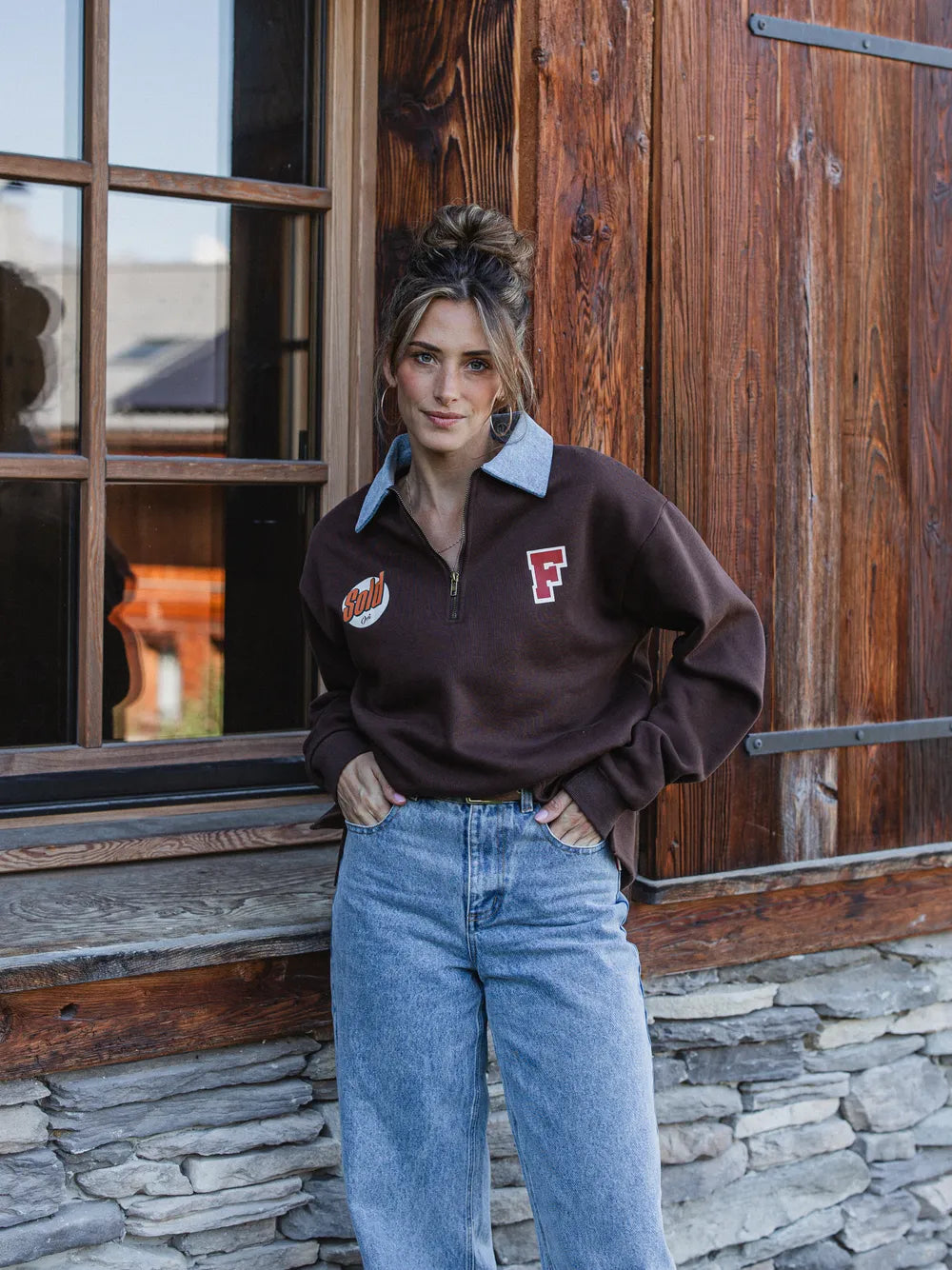 Dark Brown F Oversized Polo Sweater