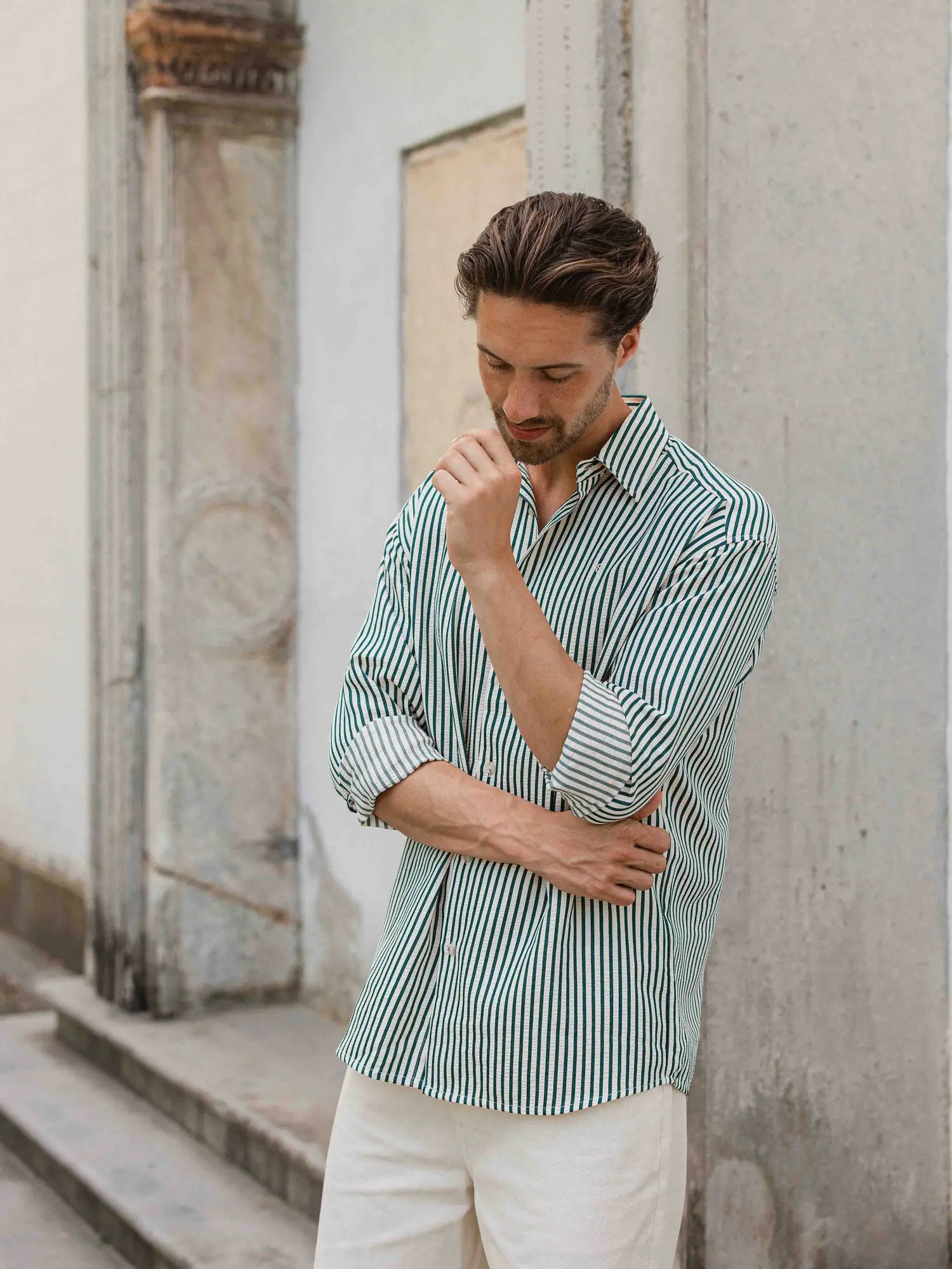 Dark Green Stripe Oversized Casual Shirt
