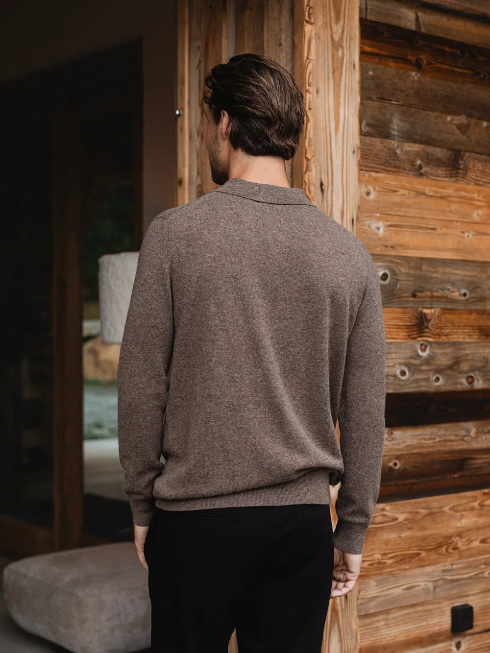 Brown Melange Wool Button Polo