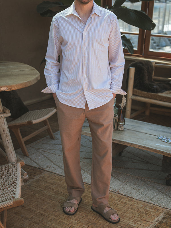 Taupe Stripe Waffle Shirt