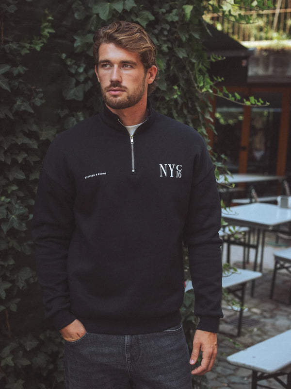 Black NYC Halfzip Oversized Sweater