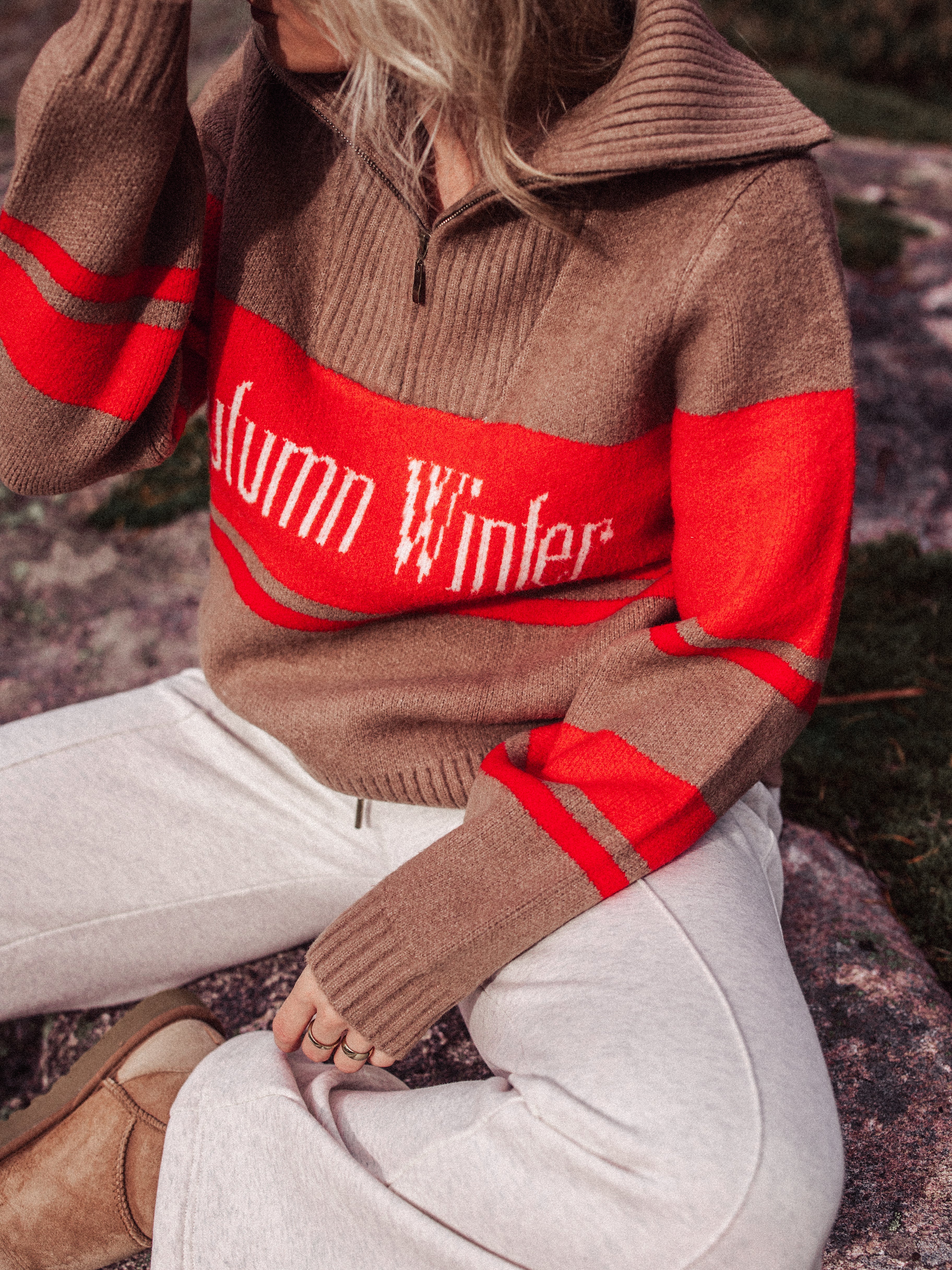 Brown Knitted Zipper Sweater Sample