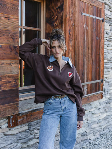 Dark Brown F Oversized Polo Sweater