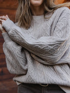 Hellbrauner Zopfstrickpullover