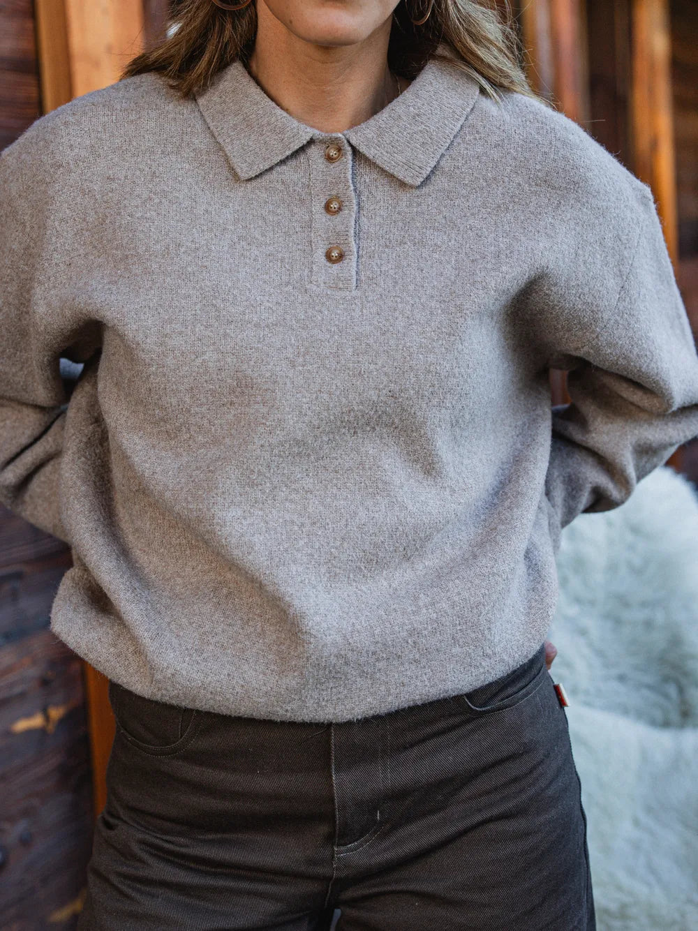 Brown Melange Knit Polo