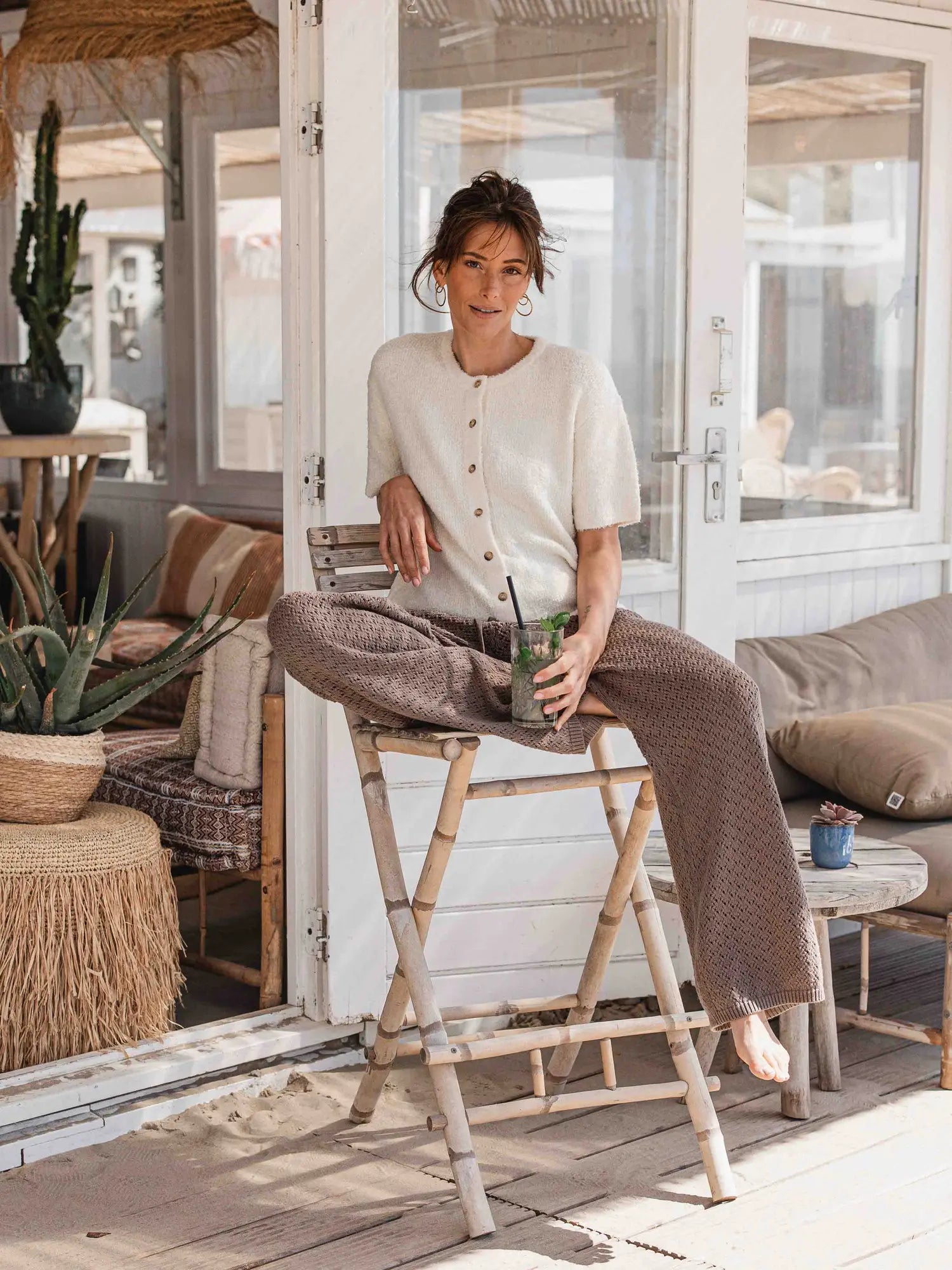 Beige Boucle Cardigan