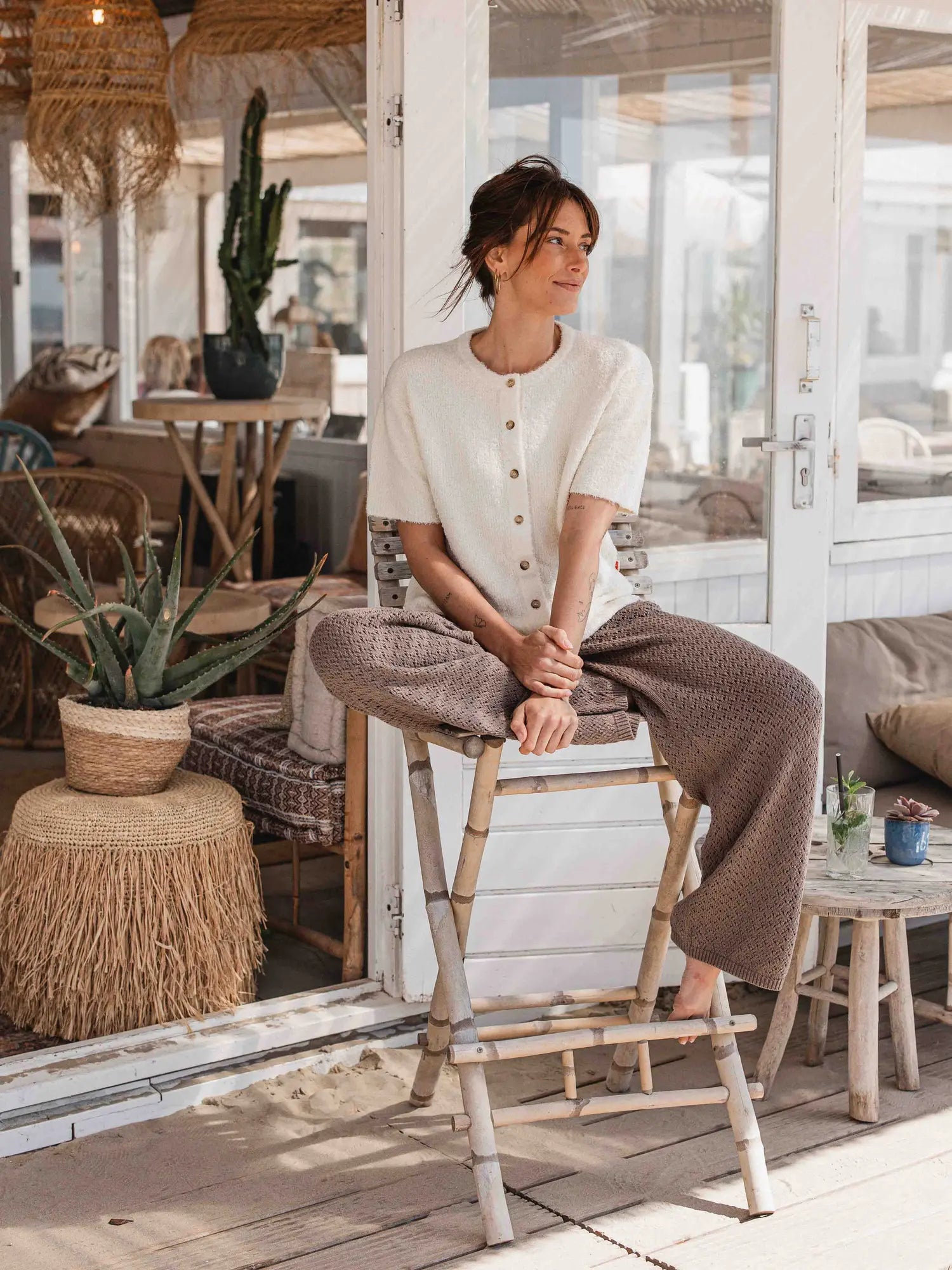 Beige Boucle Cardigan