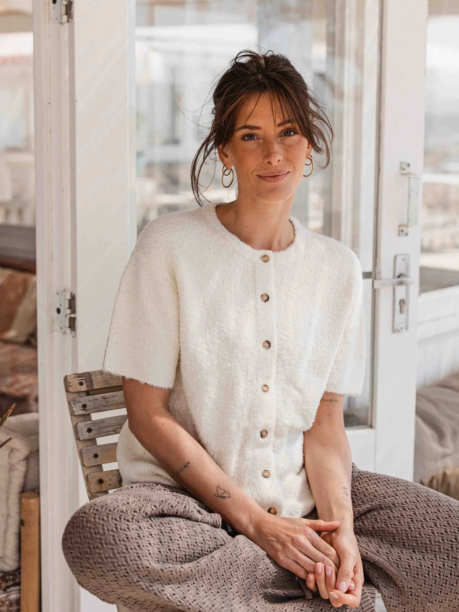 Beige Boucle Cardigan