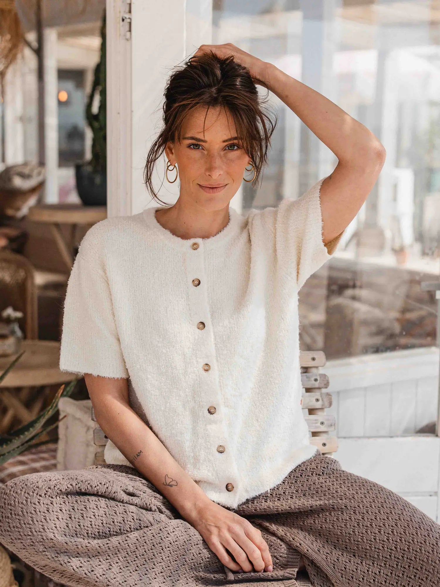 Beige Boucle Cardigan