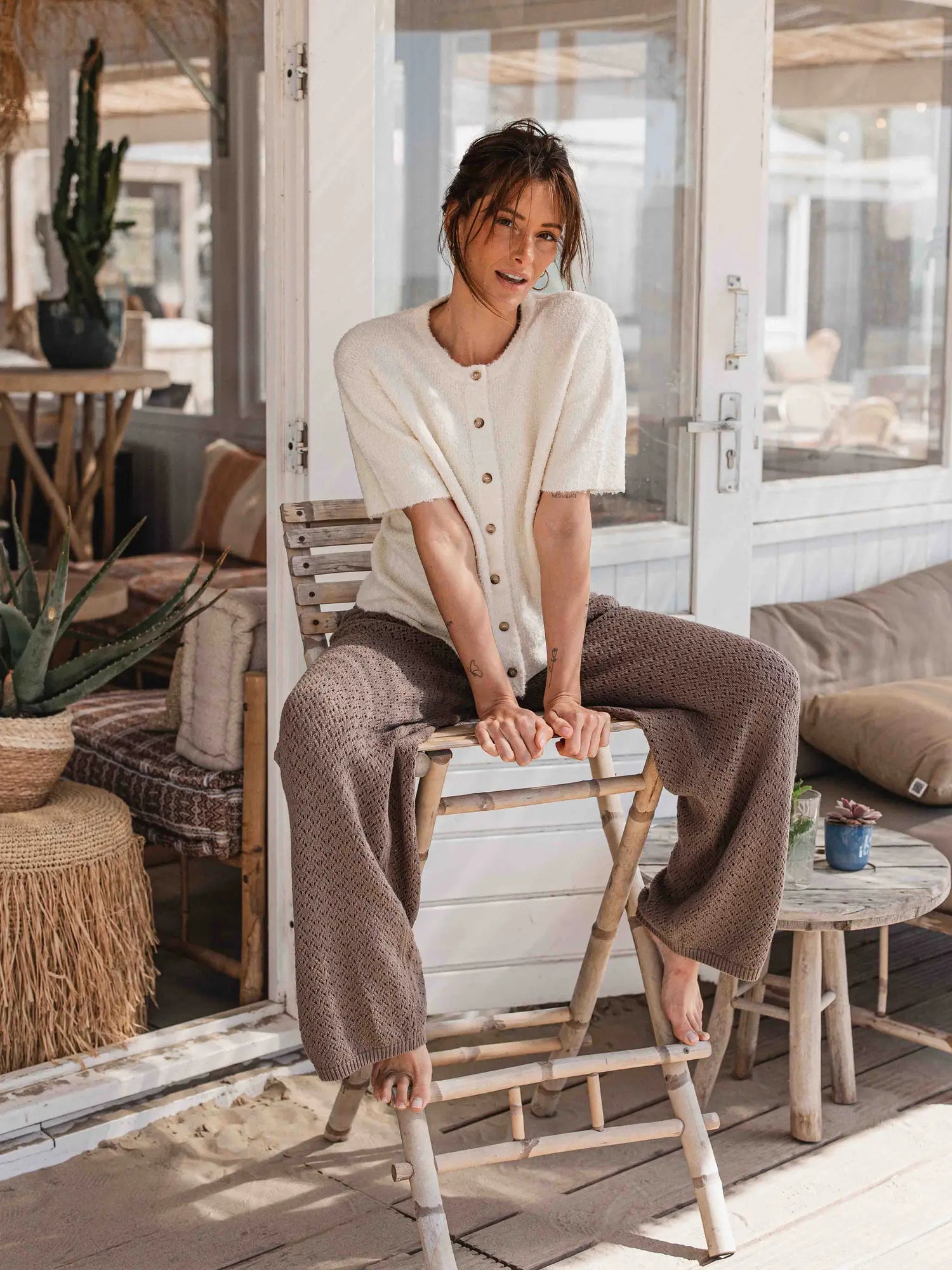 Beige Boucle Cardigan
