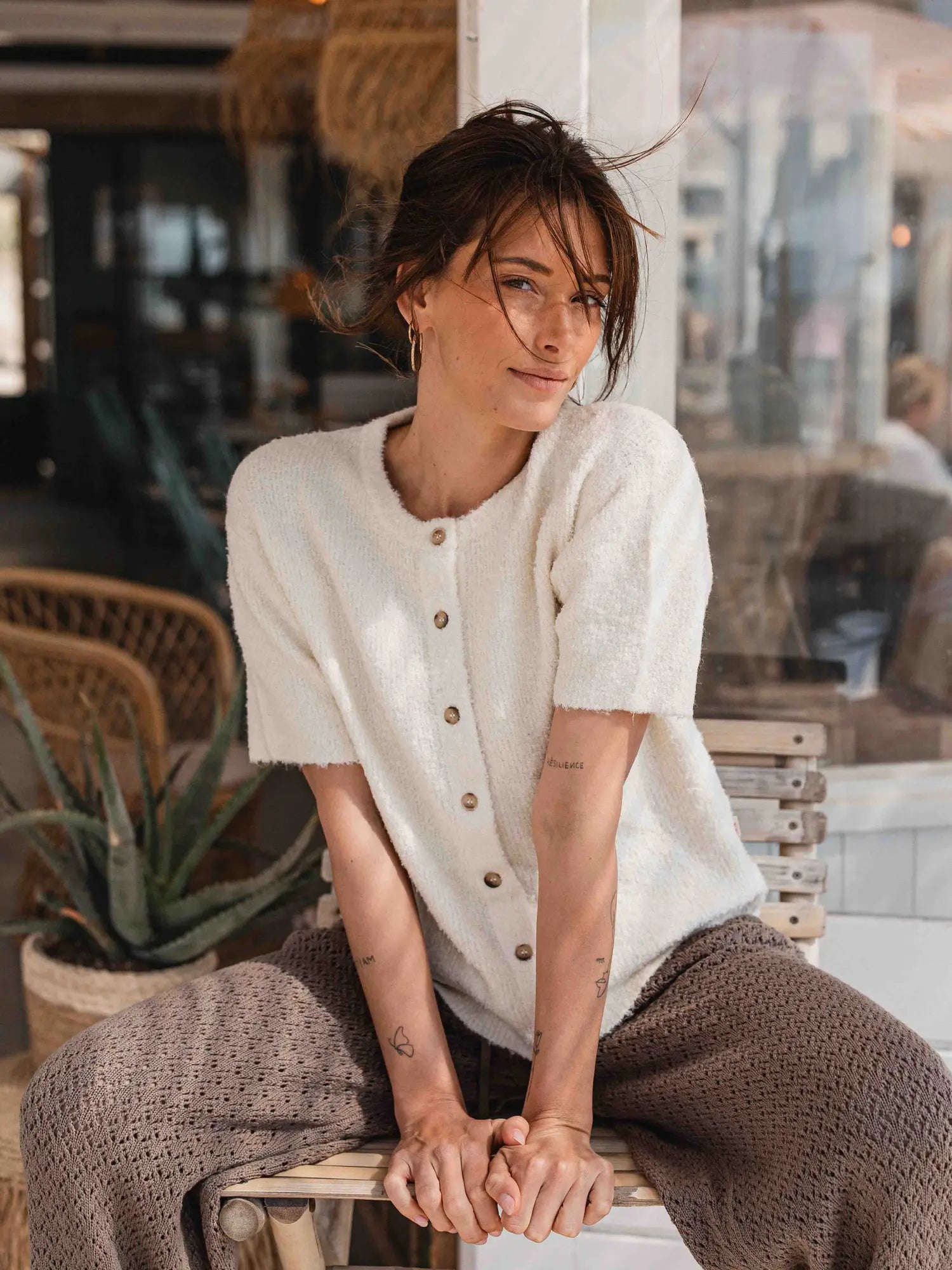 Beige Boucle Cardigan