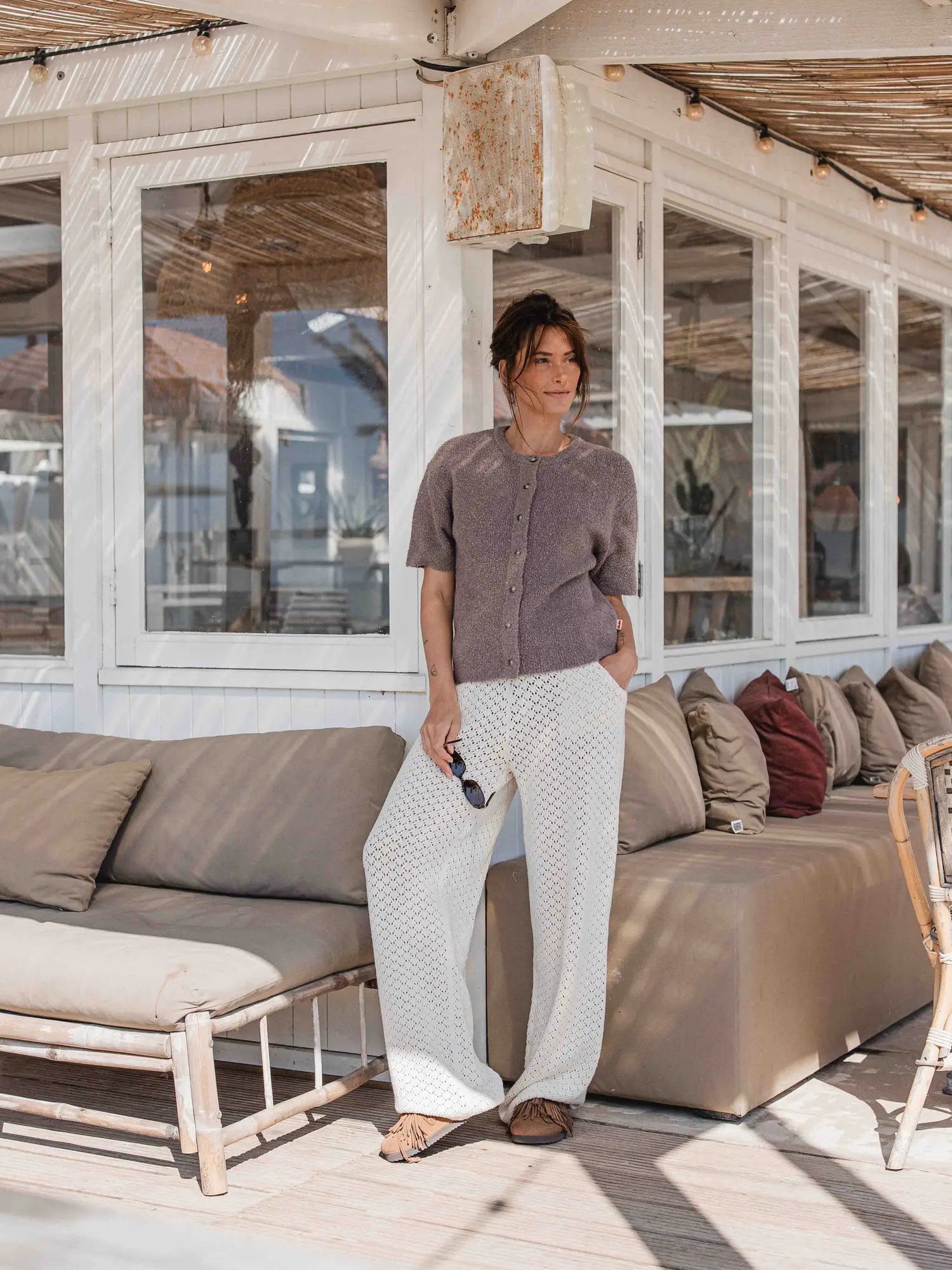 Taupe Boucle Cardigan