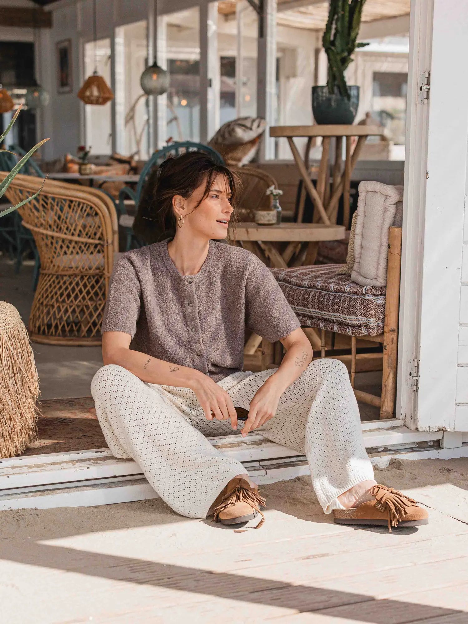 Taupe Boucle Cardigan