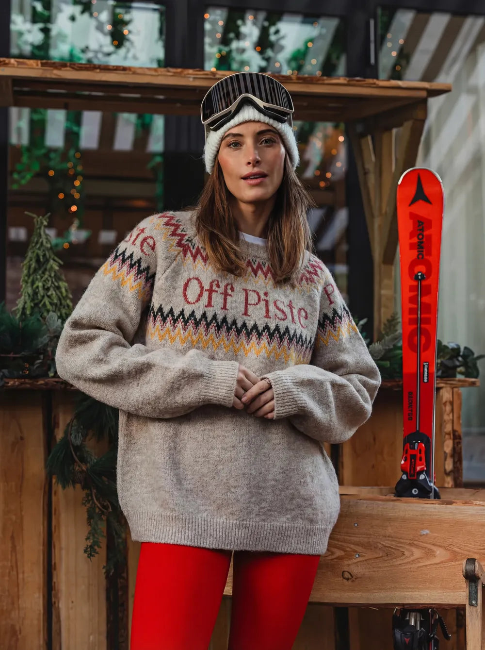 Beige Oversized Ski Knitted Sweater