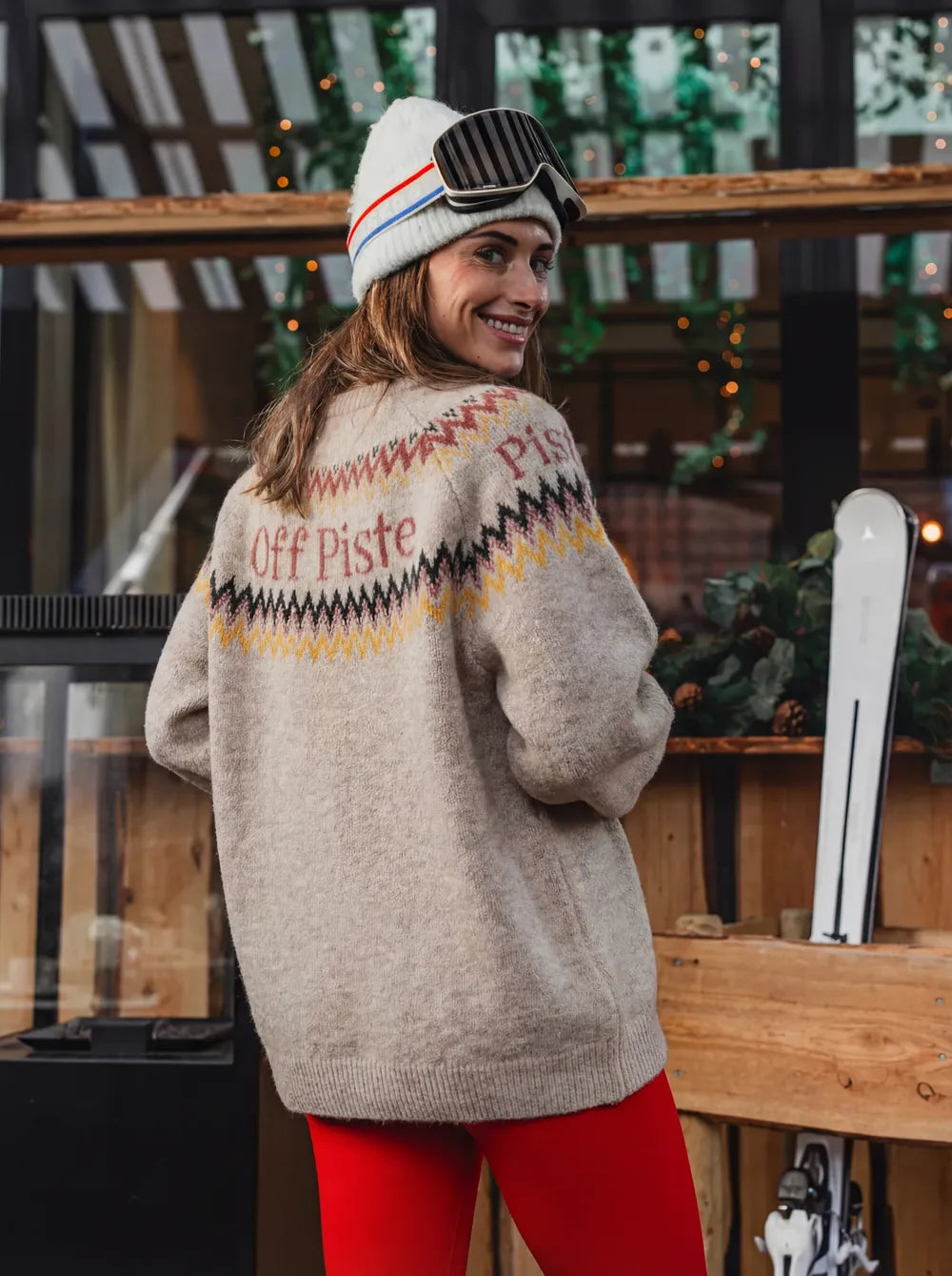 Beige Oversized Ski Knitted Sweater