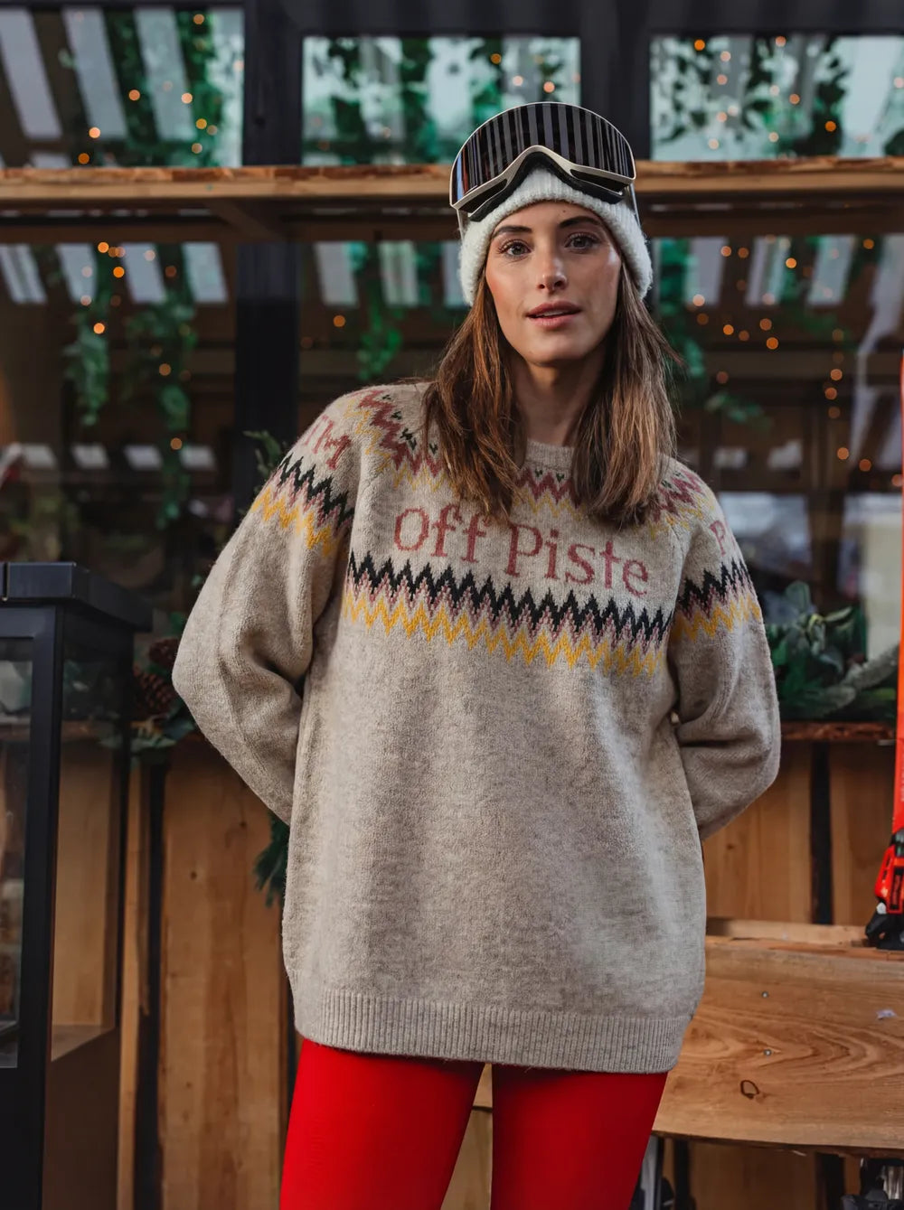 Beige Oversized Ski Knitted Sweater