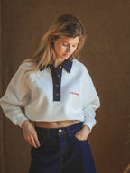 White Femme Polo Sweater