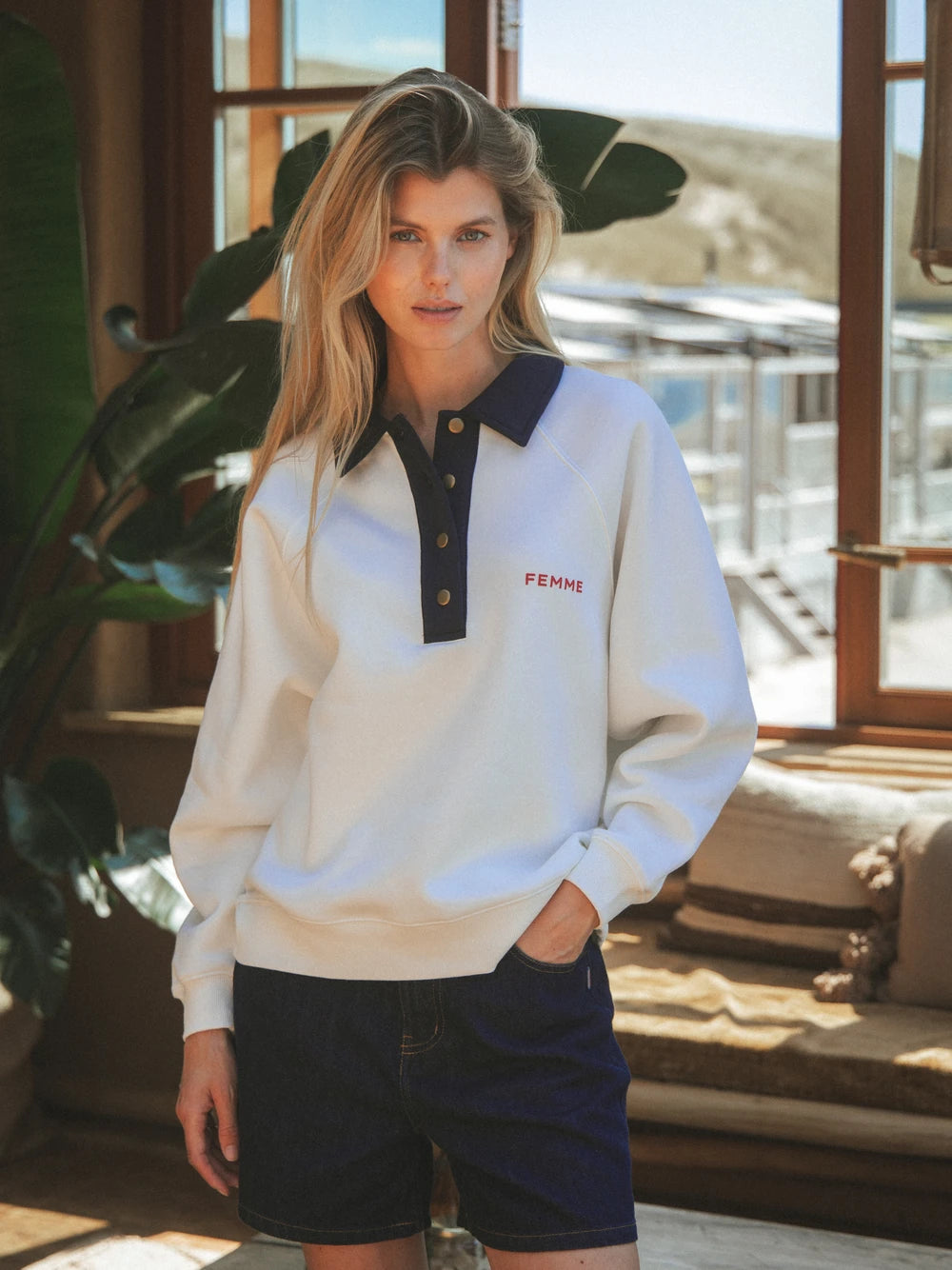 Weißer Damen-Polo-Pullover