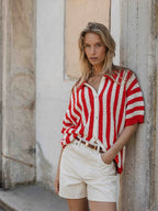 Red/White Crochet Polo