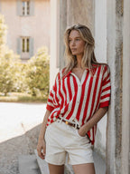 Red/White Crochet Polo