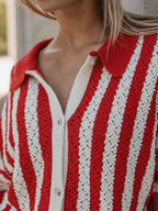 Red/White Crochet Polo