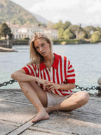 Red/White Crochet Polo