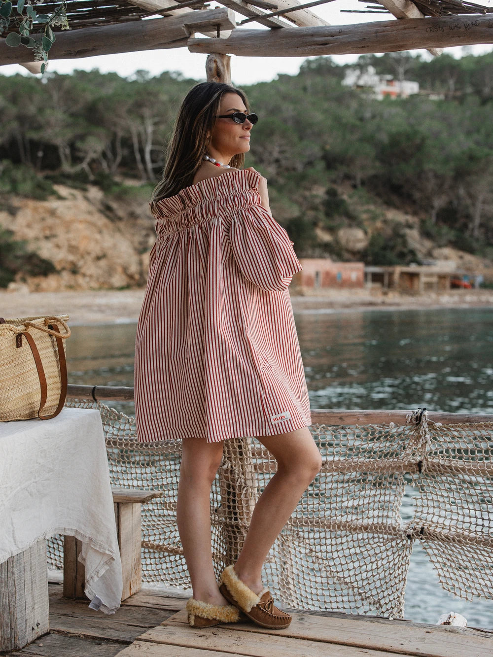 red striped off the shoulder dress Nasty Gal Women's Polka Dot Stripe Mix Off The Shoulder Godet Hem Mini Dress in Red