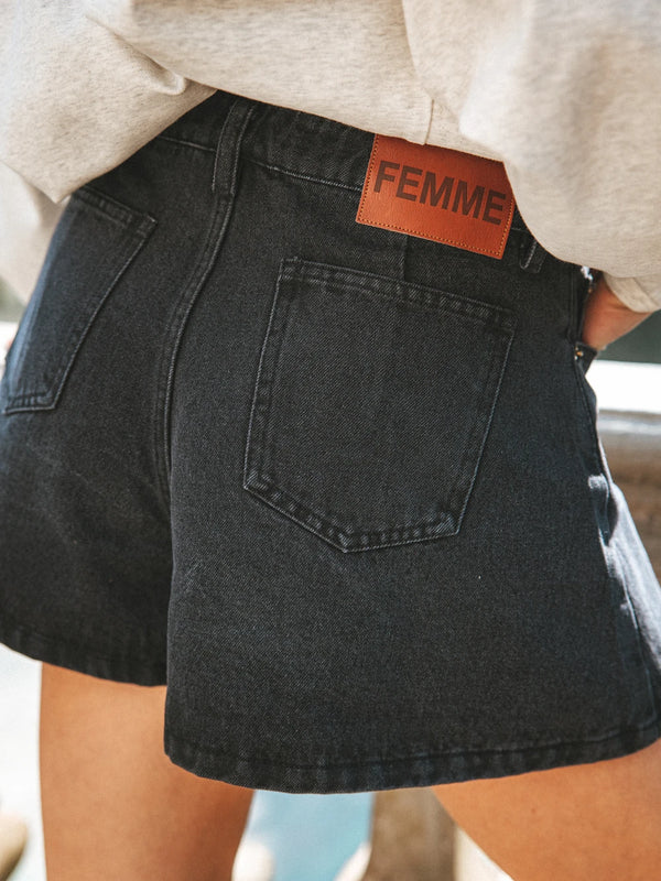 Washed Black Denim Short