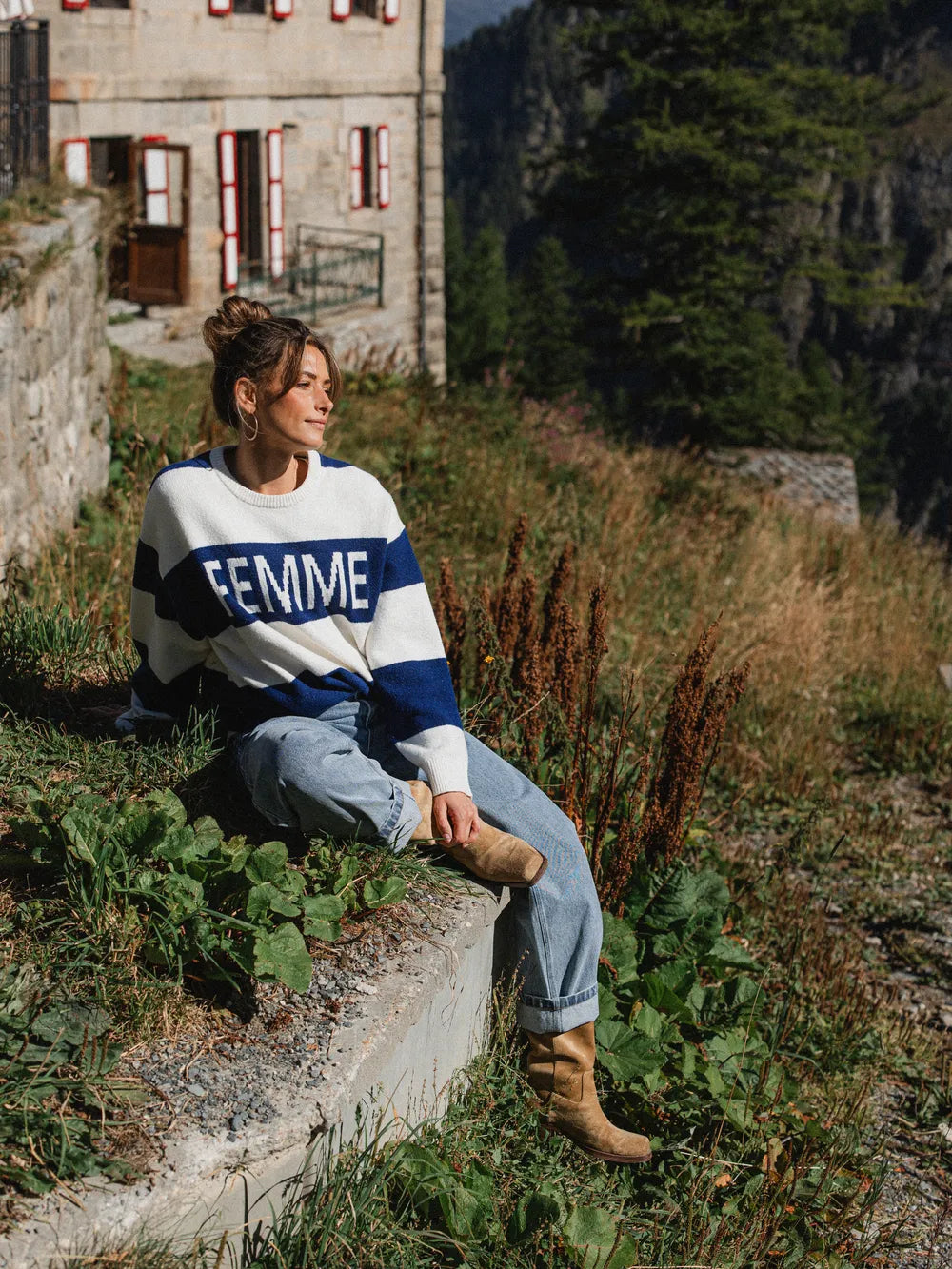 Navy Knit Stripe Oversized Sweater