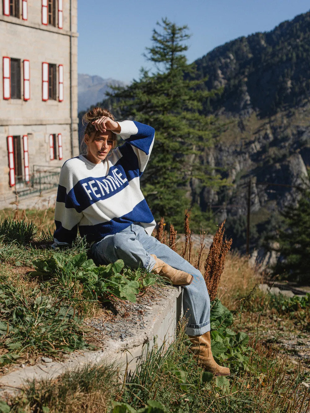 Navy Knit Stripe Oversized Sweater