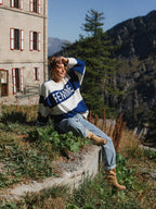 Navy Knit Stripe Oversized Sweater