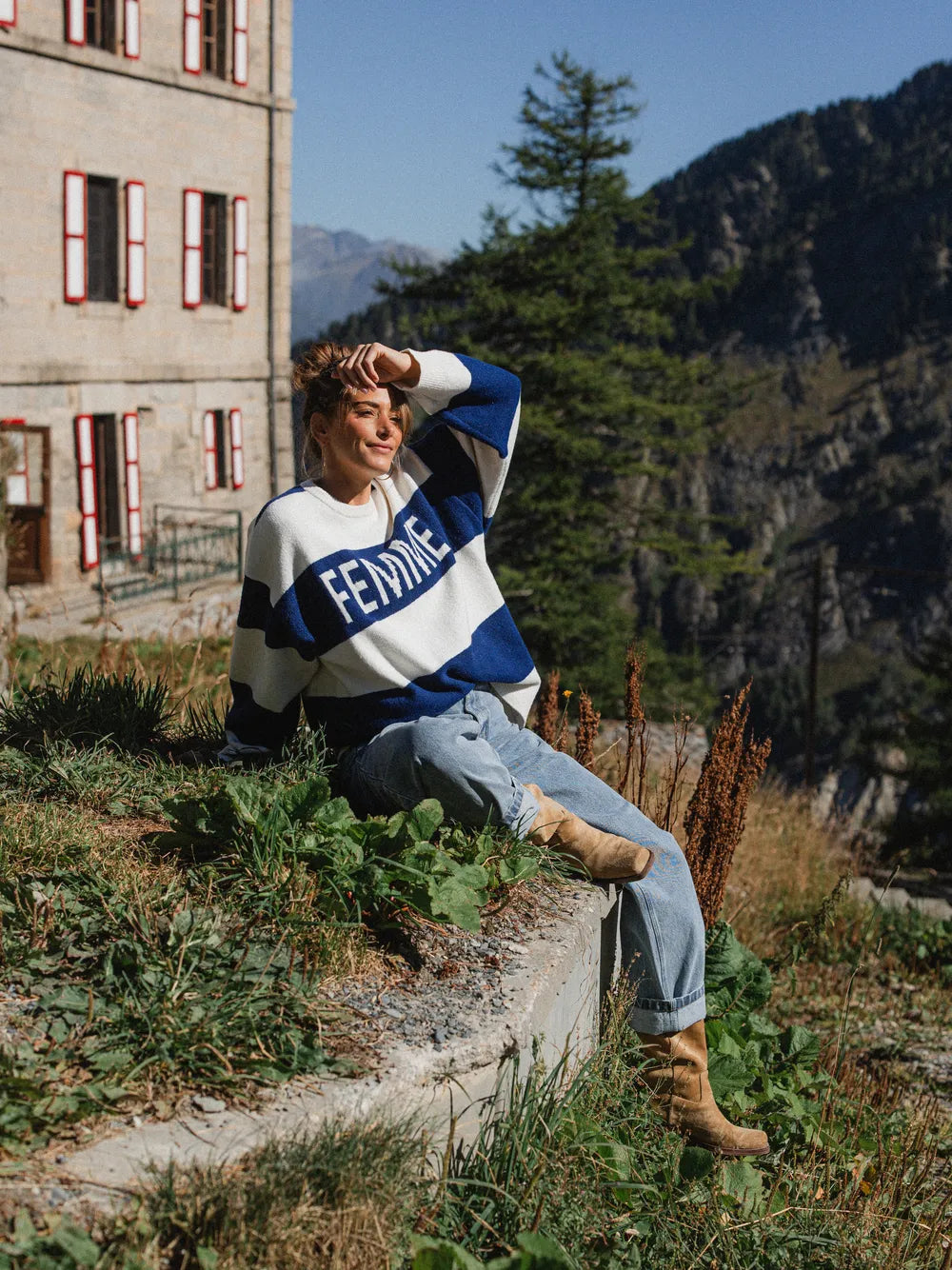 Navy Knit Stripe Oversized Sweater