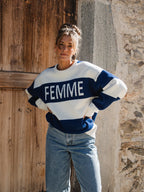 Navy Knit Stripe Oversized Sweater