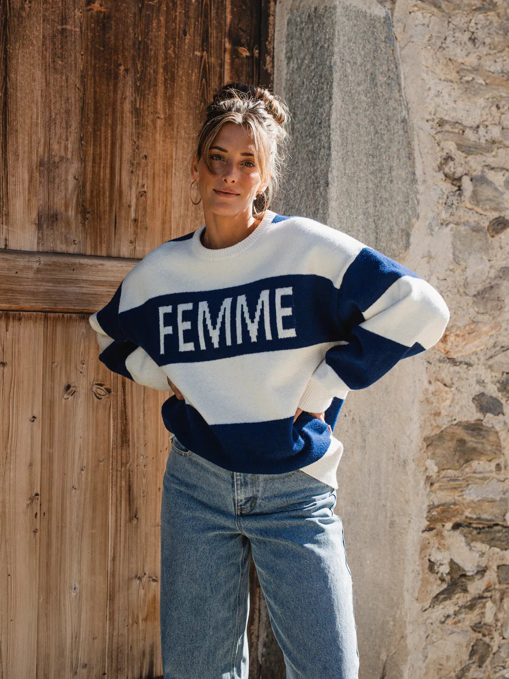 Navy Knit Stripe Oversized Sweater