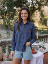 Marineblau karierte Bluse