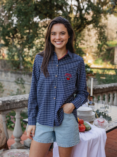 Marineblau karierte Bluse