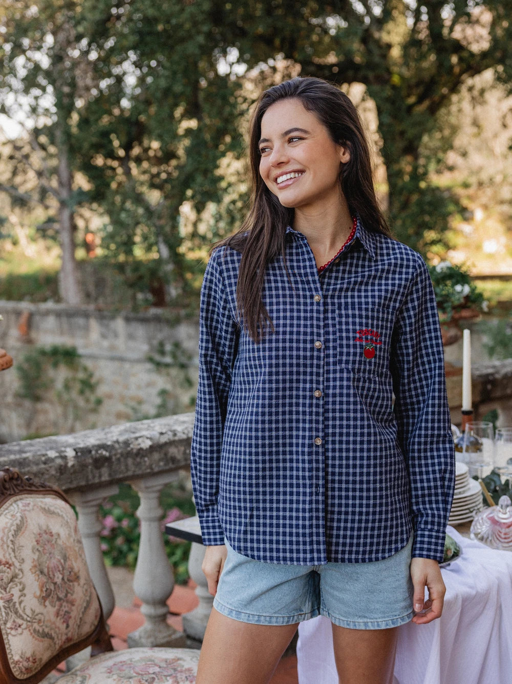 Navy Checked Blouse