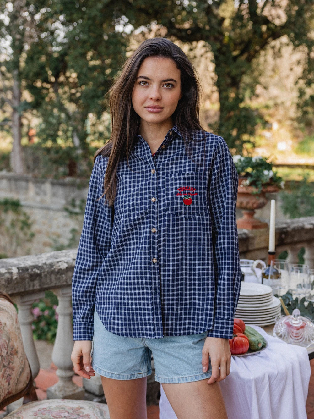 Navy Checked Blouse