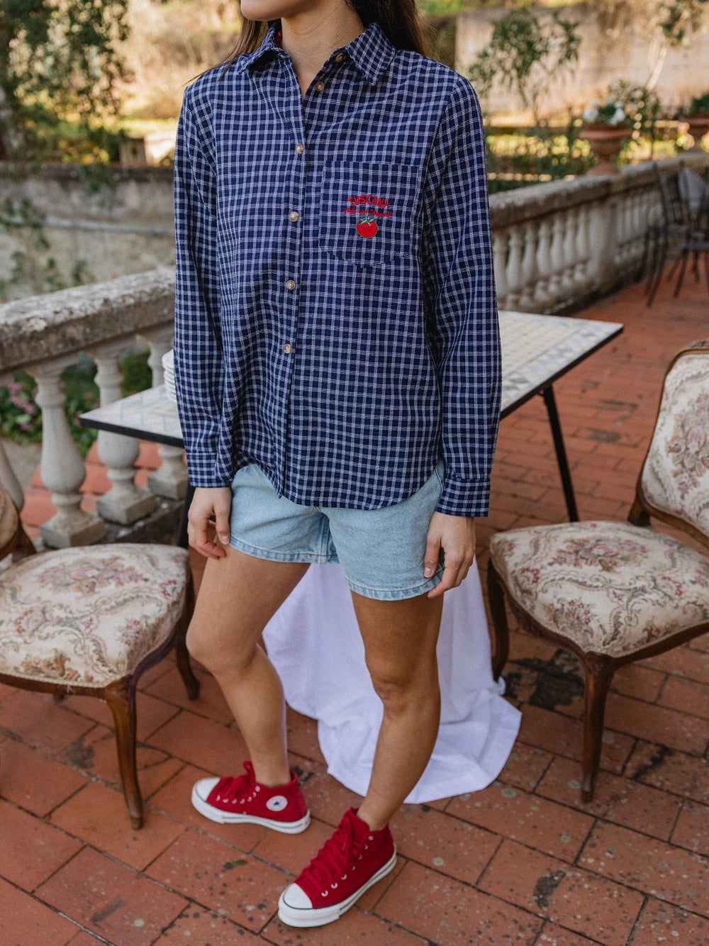 Navy Checked Blouse