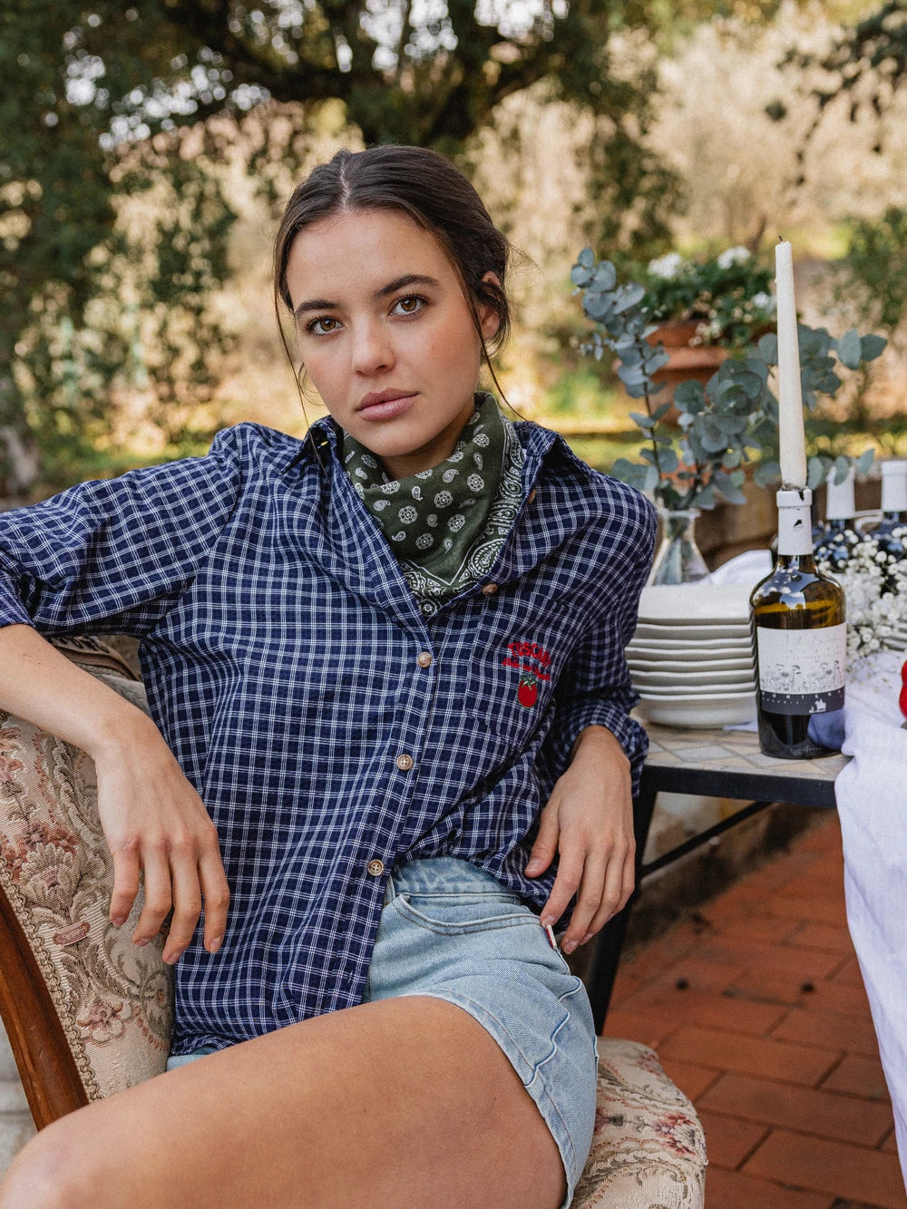 Navy Checked Blouse