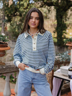 Light Blue Striped Oversized Polo