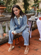 Light Blue Striped Oversized Polo