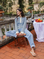 Light Blue Striped Oversized Polo