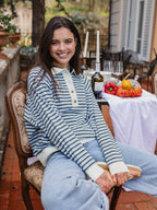 Light Blue Striped Oversized Polo