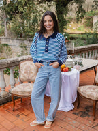 Navy Striped Oversized Polo