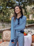 Navy gestreiftes Oversized Poloshirt