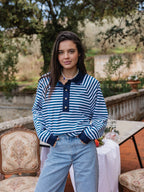 Navy Striped Oversized Polo