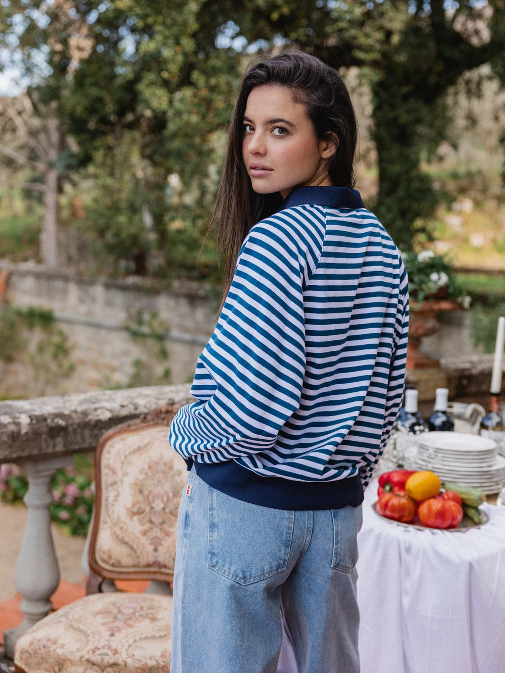 Navy Striped Oversized Polo