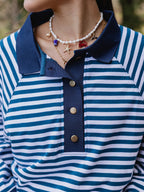 Navy Striped Oversized Polo
