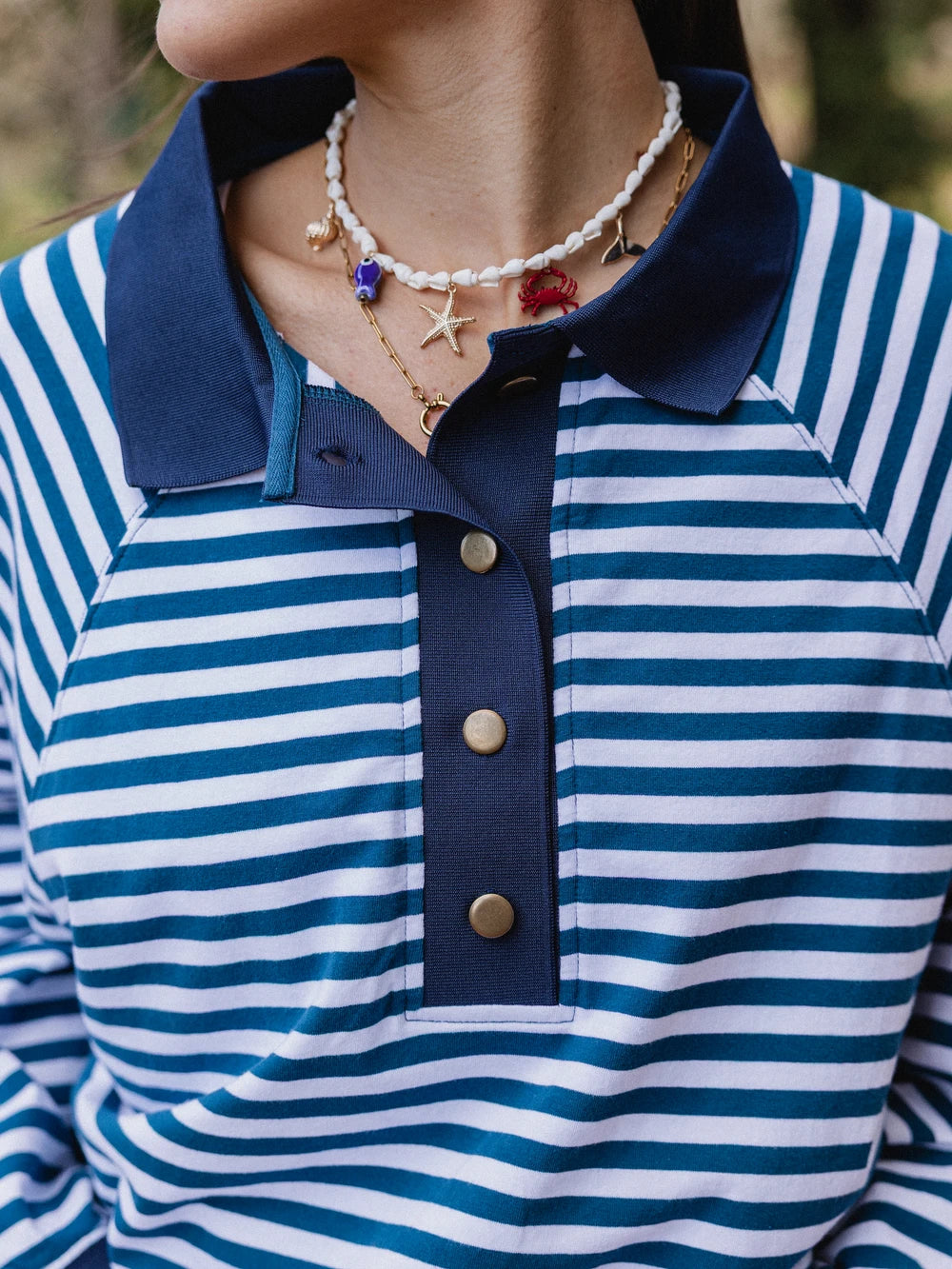 Navy Striped Oversized Polo
